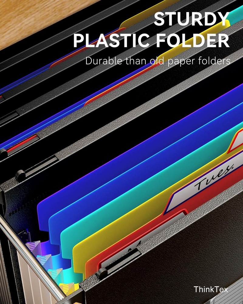 ThinkTex Plastic Expanding Hanging File Folders, 7 Innovative 1.2" Accordion ...