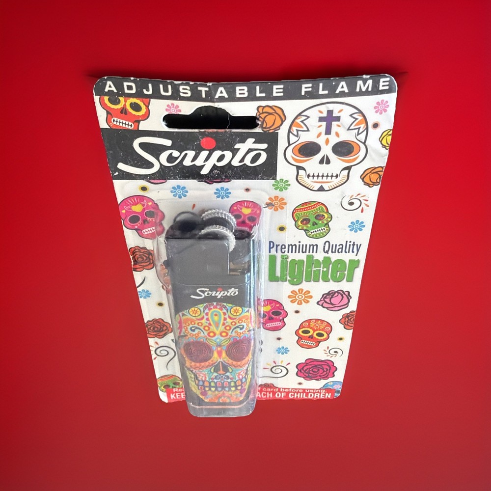 Scripto Premium Quality Lighter *Colorful Skull Design* (Adjustable Flame)