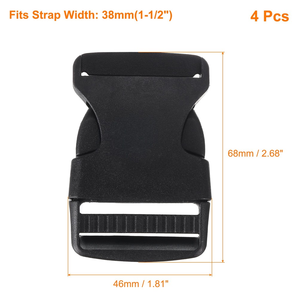 4Pcs 1-1/2" Plastic Dual Adjustable Side Release Buckle for Backpack Strap Black
