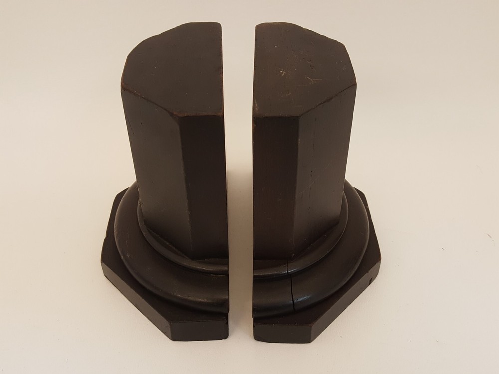 Vintage 40s walnut bookends pair colum columnar rook
