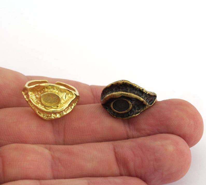Eye blank ring Bezel Setting Adjustable Raw Brass or Plated 6x4mm 5669