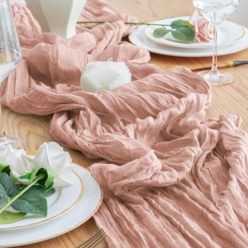 2PCS Table Runner Fall Cheesecloth 10FT Boho Gauze Cheese 2 Pack Dusty Pink