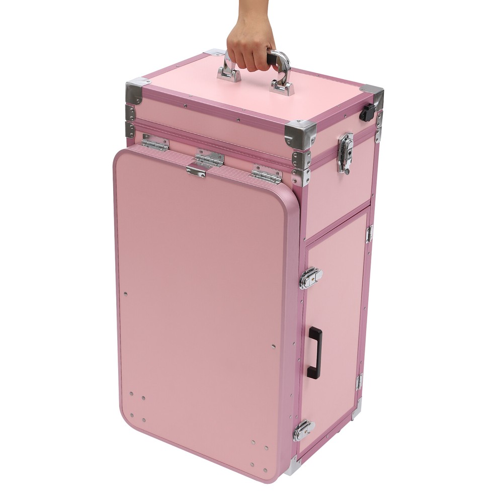 Nail Desk Mobile Station Rolling Makeup Train Case Manicure Table Pink Modern