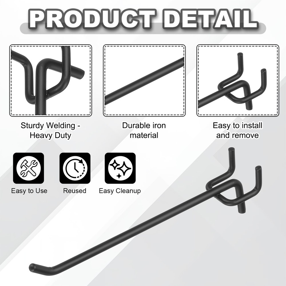 12 Pcs Pegboard Hooks, 5.9" Peg Board Hooks Kit, Black (1mm)