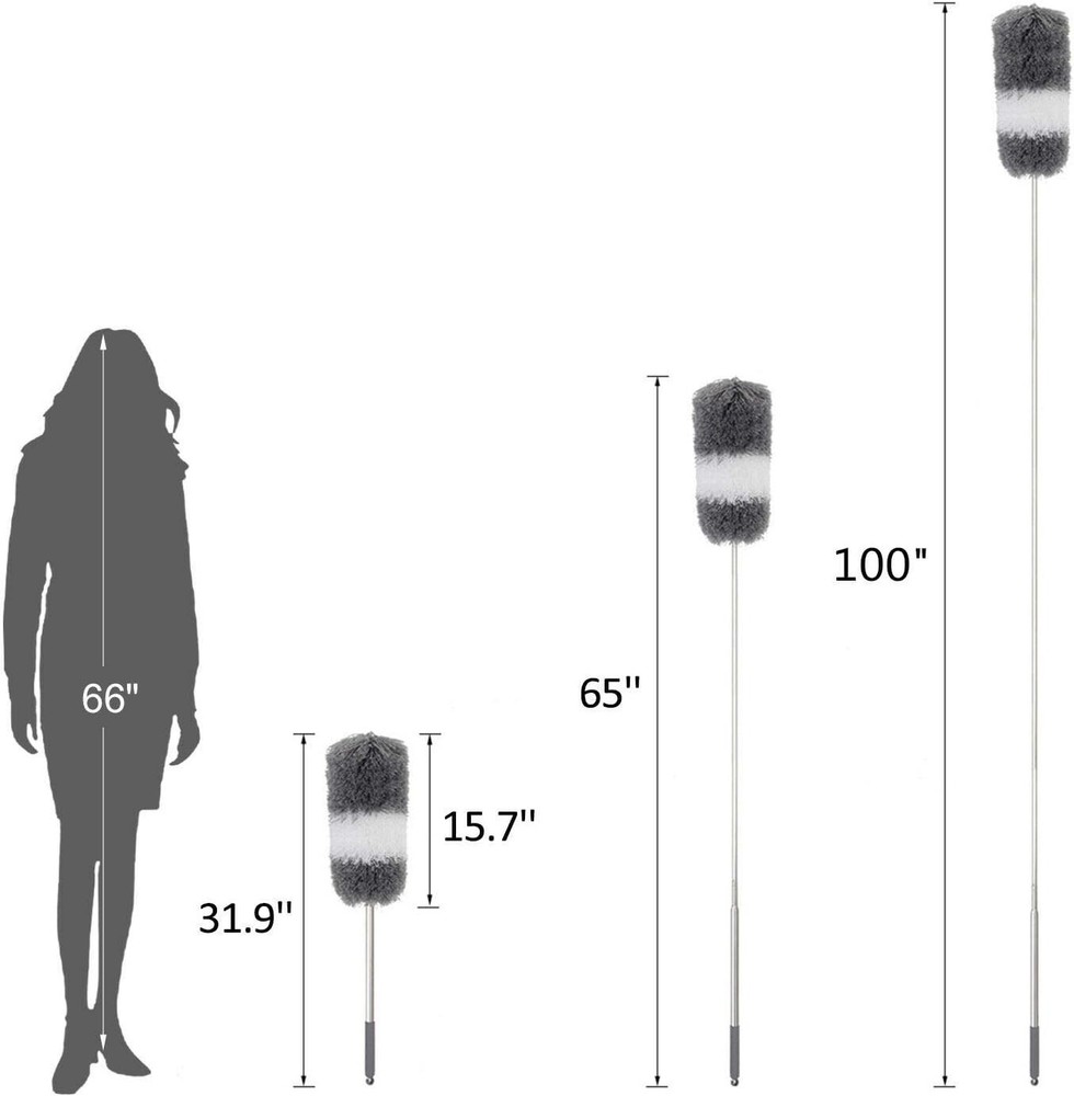 Microfiber Feather Duster with Extendable Pole and Bendable Head, 100" Telesc...