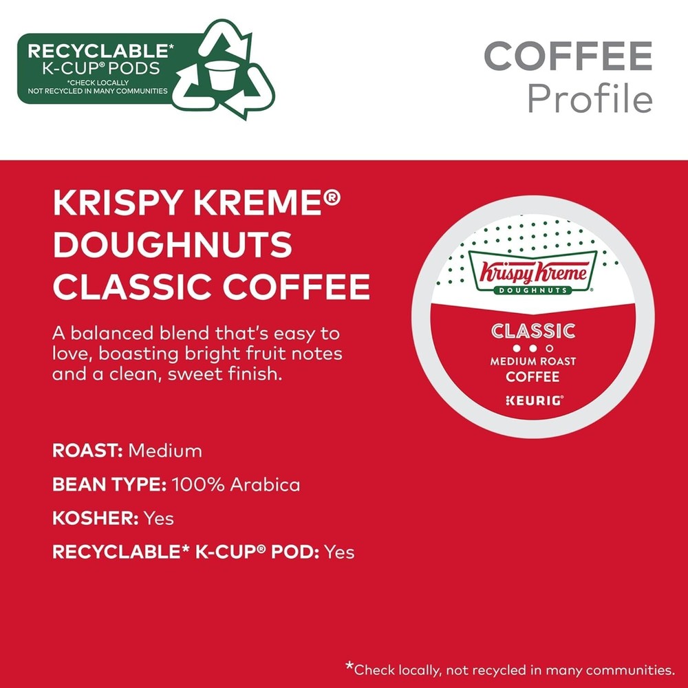 Krispy Kreme Doughnuts, Classic, K-Cup Pods, Medium Roast Coffee, 96 Count