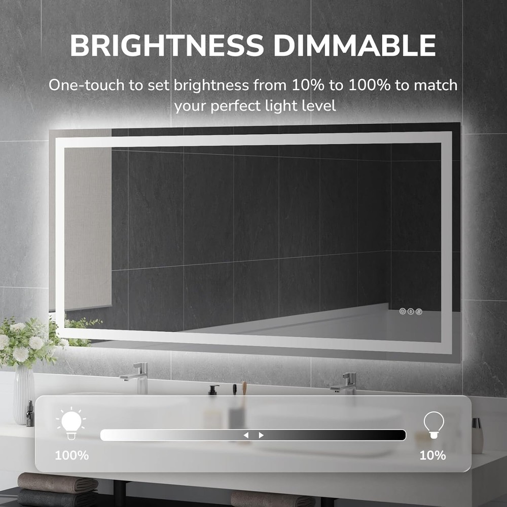 LED Bathroom Mirror 72x36" Dimmable Lighted Vanity Mirror Horizontal&Vertical