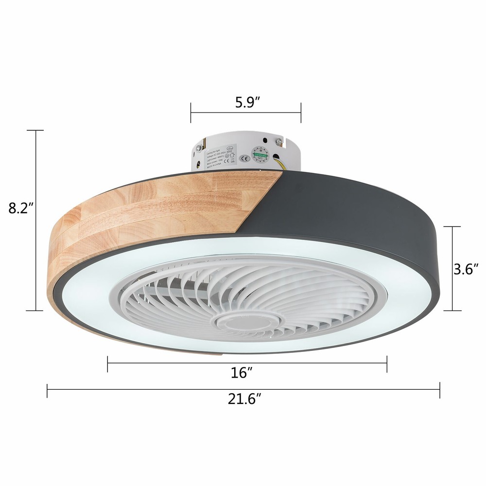 22'' Modern Ceiling Fan with Remote Dimmable LED Light Flush Mount Chandelier