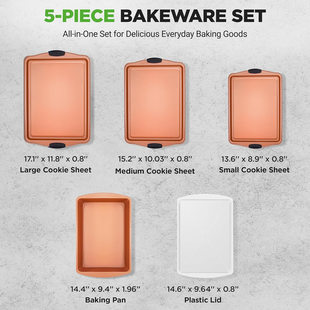 5-Piece Bakeware Set – Premium Non-Stick, Stackable Kitchen Baking Pans with Sil