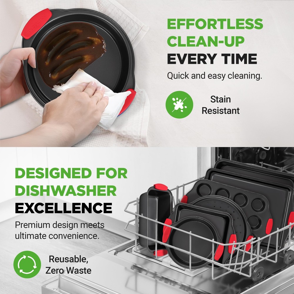 NutriChef Non-Stick Kitchen Oven Baking Pans-Deluxe & 8-Piece Set, Black