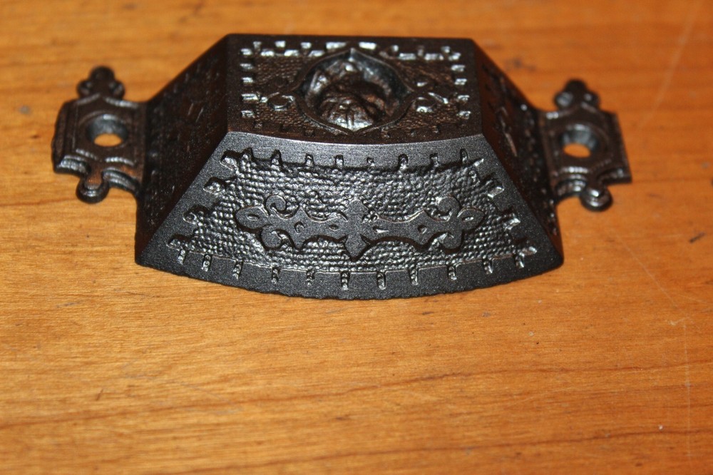Antique Victorian Cast Iron Lady Head Bin Apothecary Cupboard Drawer Pull L-3