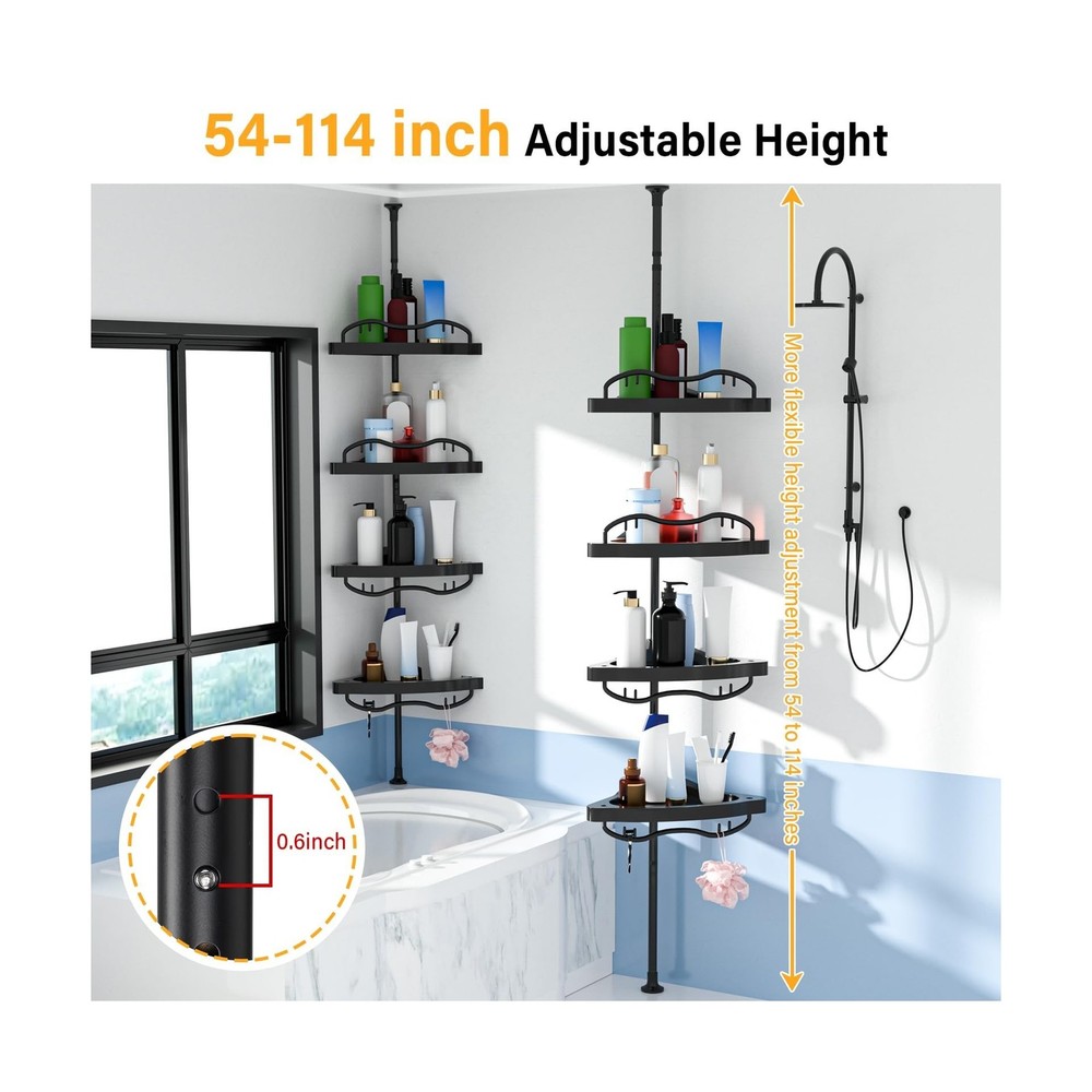 Black Corner Shower Caddy Tension Pole - Heavy Duty Rustproof Stain... Fast Ship