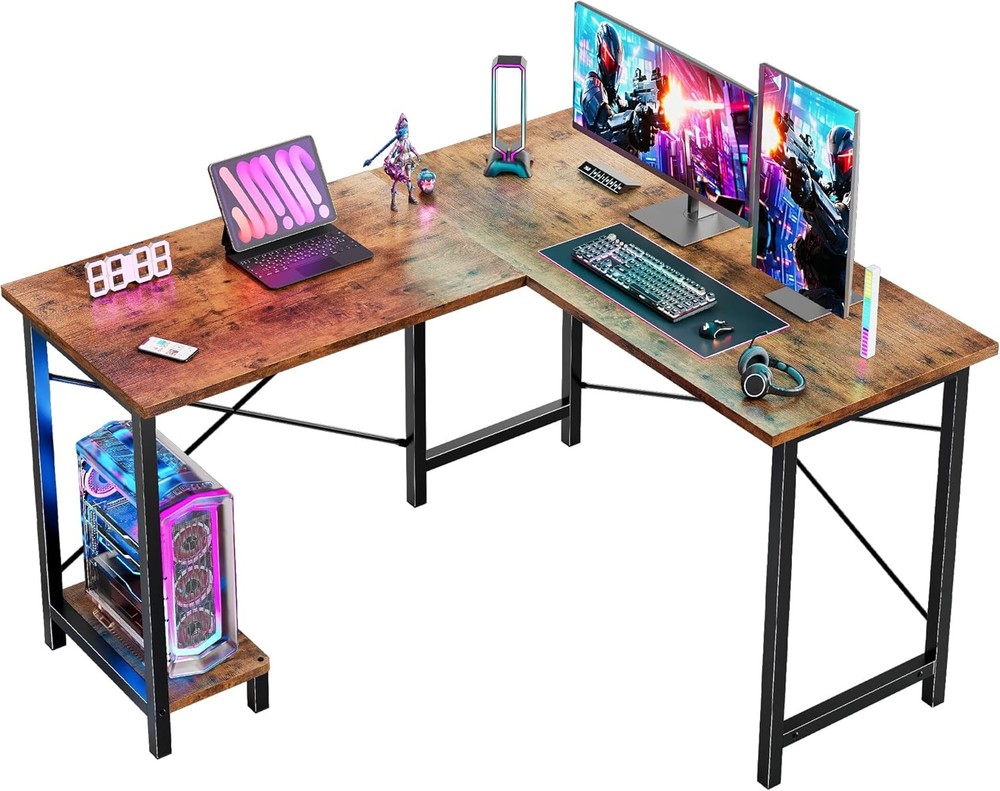 L Shaped Desk Gaming Computer Desks Corner Office Table W/ CPU Shelf Home Study