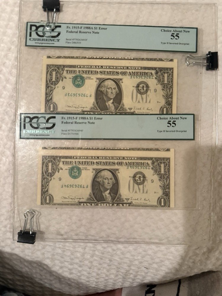 $1 Dollar Inverted Overprint Type II ERROR - CONSECUTIVE PAIR - PCGS 55 AU