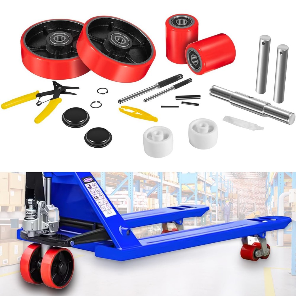Pallet Jack Full Replacement Kit Steering Wheels 7"x2" Front Load Roller 3"x3.75