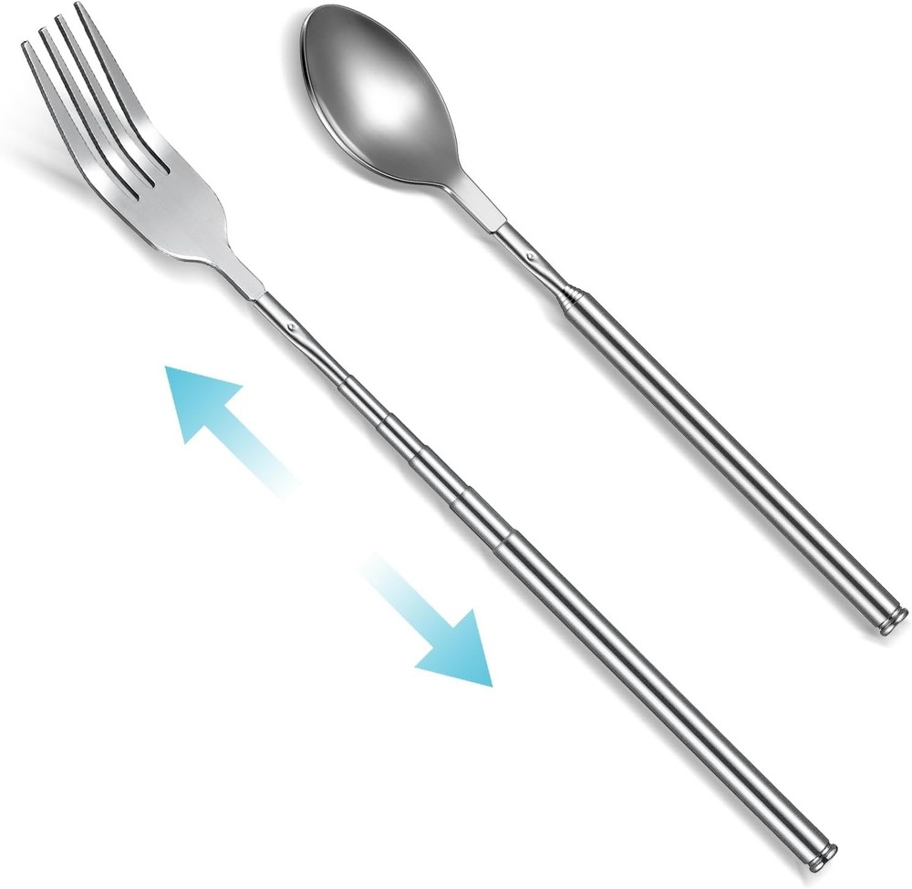 etery Extendable Fork Spoon Set Retractable Extend to 25 Inch Telescopic