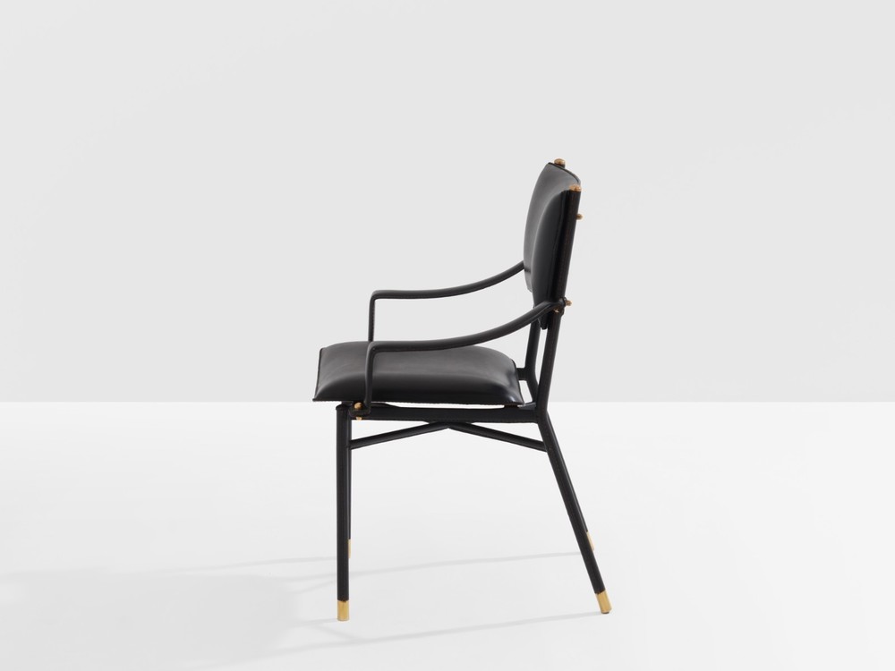 Jacques Adnet saddle-stitched leather brass desk chair 1950