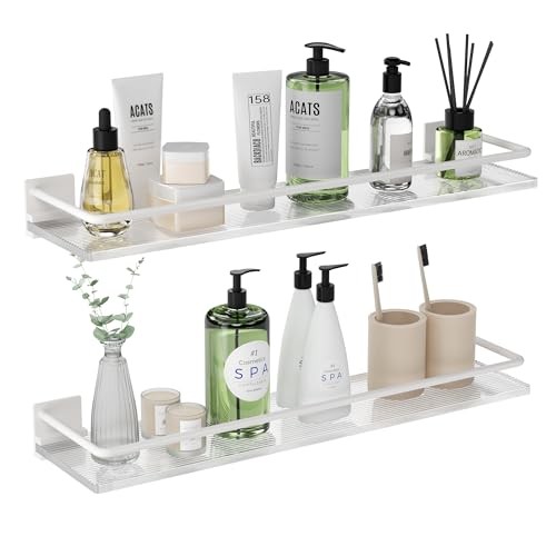 Acrylic Bathroom Floating Shelves - Set of 2, Wall Mounted Rectangular White