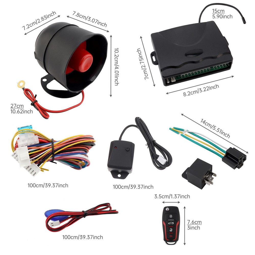 Universal 12V Car Alarm Keyless Entry System with Remote Control Siren Sensor