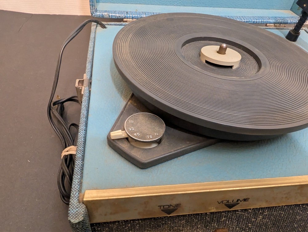 VTG Decca Portable Record Player Solid State Tested & Works Great See Video Blue