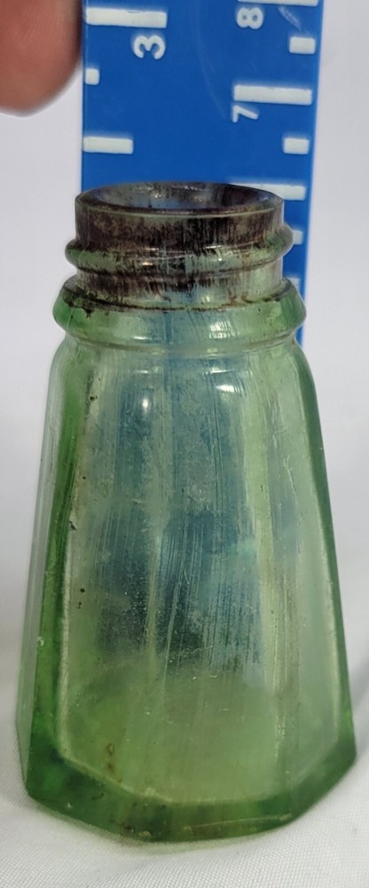 Antique Small Octagon Shaped Base Green Bottle