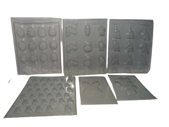 6 pieces, Easter Spring Chocolate Soap Molds, Plastic, Eggs, Chicks, Lamb Bunny,