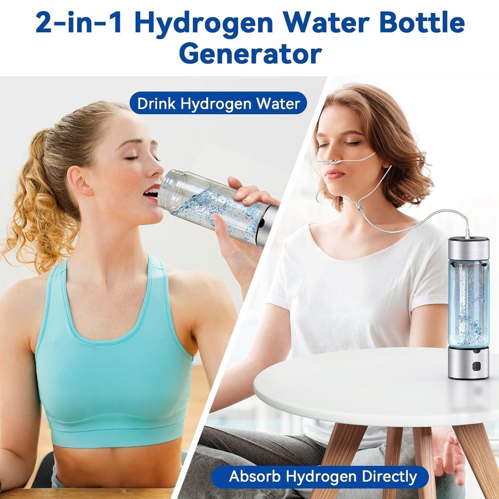 LC-dolida Hydrogen Water Bottle - 460ml, SPE/PEM Tech, 1800PPB, LED, Silver