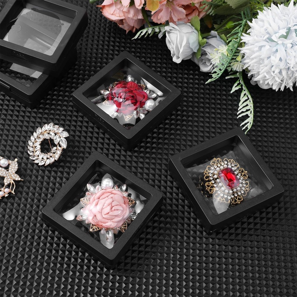 40 Pcs Floating Display Case, Black 3D Floating Frame Display Holder Stands, ...