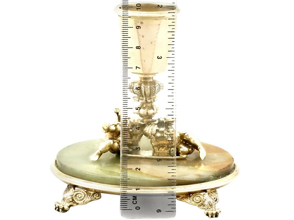 Antique Italian Silver Gilt and Marble Candlesticks