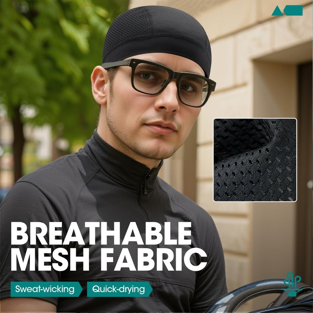 LMMHEIZI 2 Pack Summer Skull Cap Helmet Liner One Size, Black+black