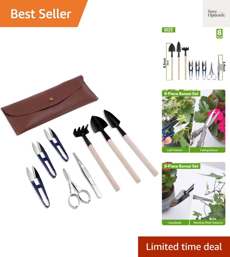 Bonsai Set 8 Pcs - Include Pruner, Fold Scissors, Mini Rake, Bud & Leaf Trimm...