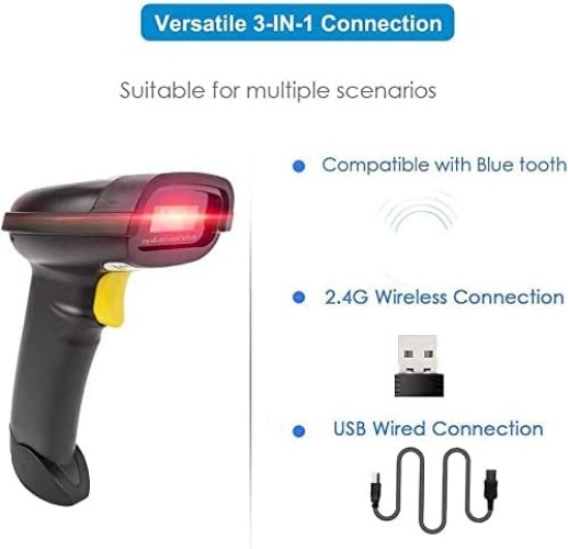 2D Barcode Scanner, Compatible with 2.4G Wireless & Bluetooth & USB Wired Con...