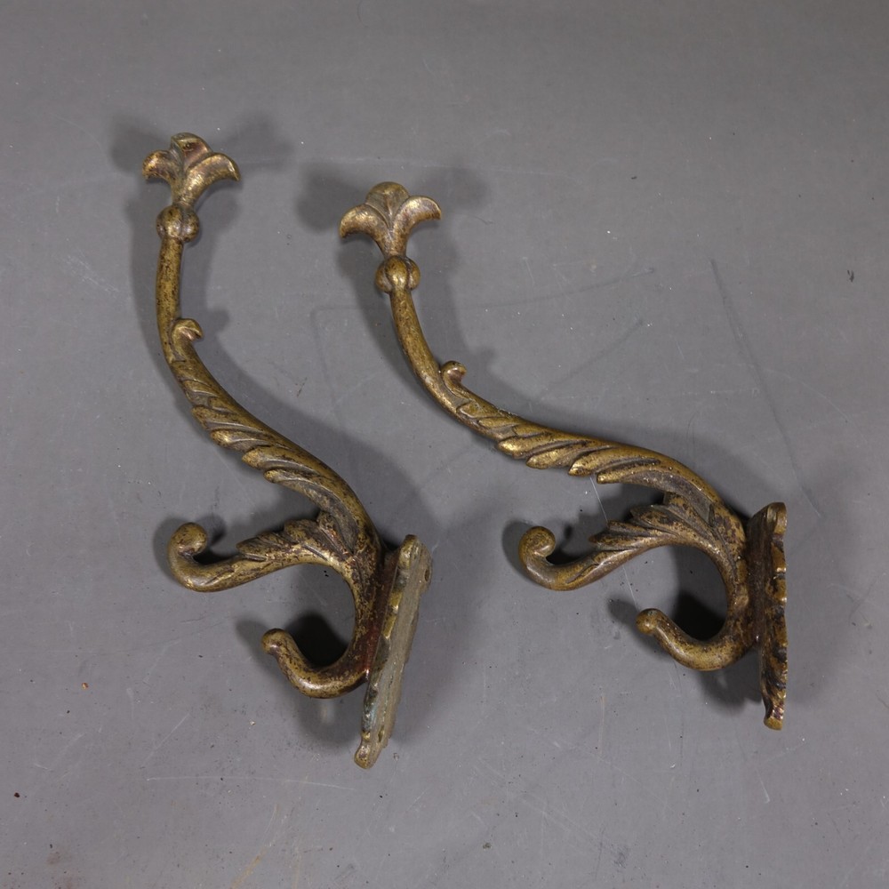 Antique Pair Bronze Hooks Hangers Decorative Art Architectural Hardware Elements