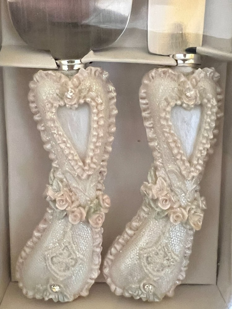 Wedding Celebration Server Set and Goblets Rose Bead Poly New