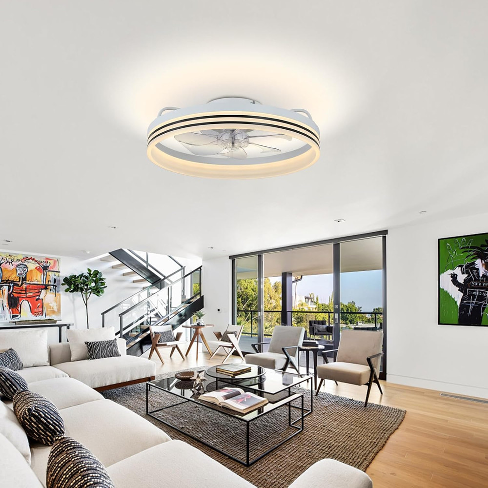 Modern 20" Bladeless Ceiling Fan with Dimmable Lights for Home - White