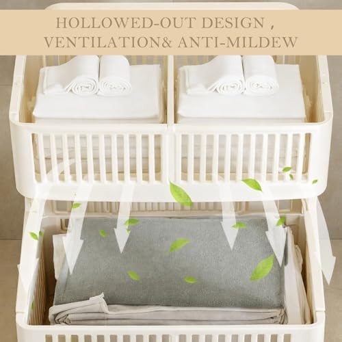 Foldable 2-tier Plastic Laundry Basket with Wheels and Handle 43.8 L Double