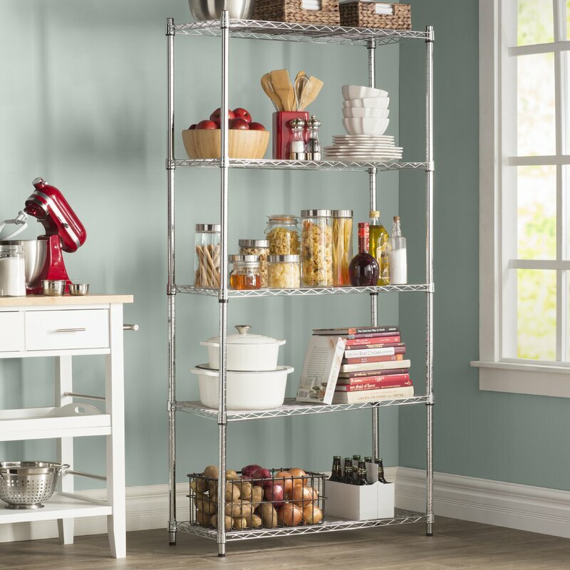 Chrome Wire Shelving 5 Shelf Tier Storage Rack Unit Organizer Kitchen Garage