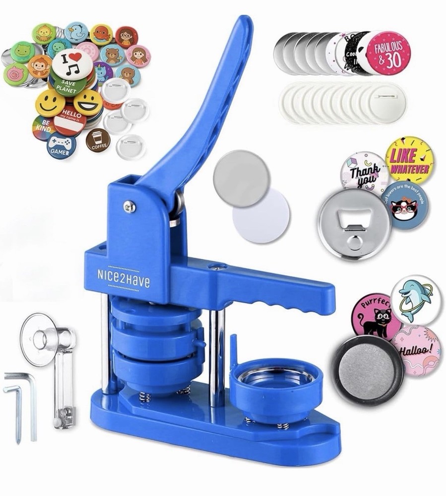 Button Maker Machine – 2.25 Inch (58mm) – Single Mold, Pin Maker Machine Kit wit