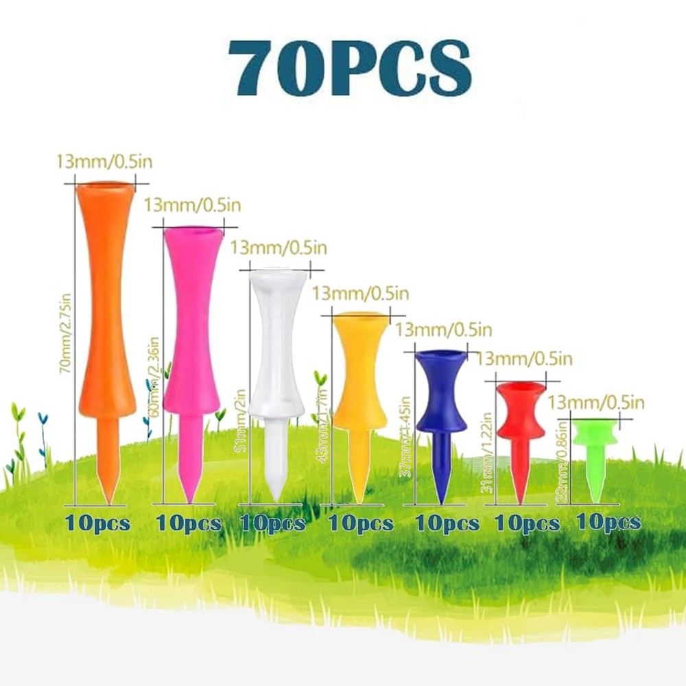 70 Pcs Golf Tees,Golf Step Down Tees Value Multiple Colors Size Bulk,Plastic ...