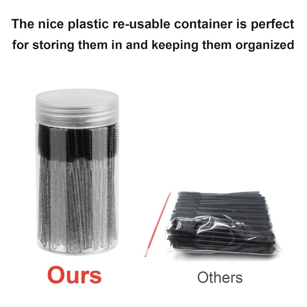 CHEFBEE Disposable Eyelash Brushes 100 Pack Mascara Wands with Container Black