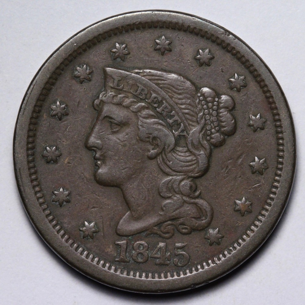 1845 Braided Hair Large Cent VF E152 SRANM