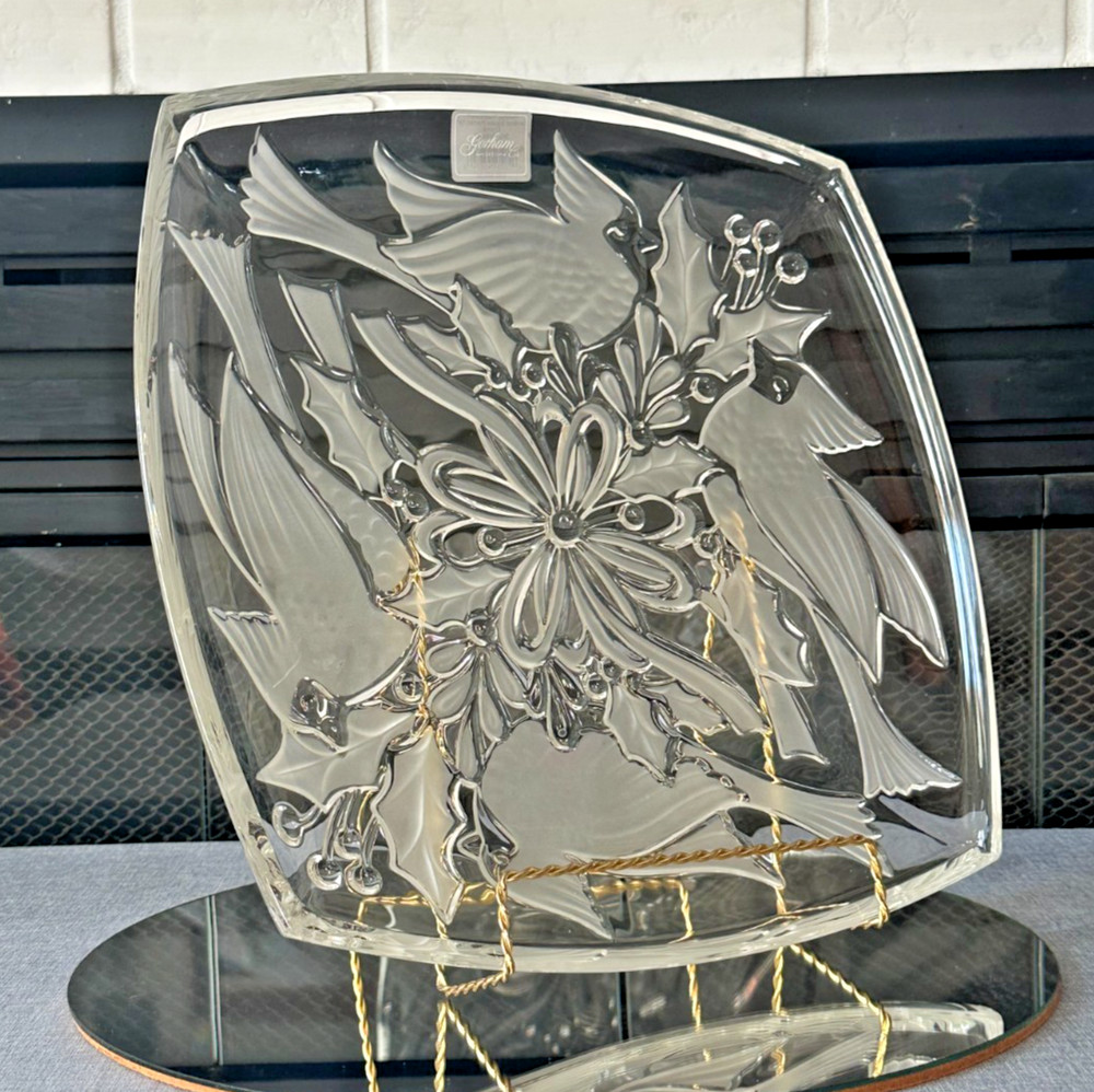 Gorham Crystal Holiday Traditions Cardinal Square Platter 12"
