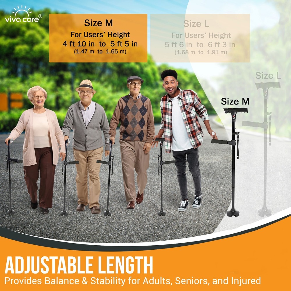 Walking Cane with Light & Alarm - Foldable Adjustable - Size M - New