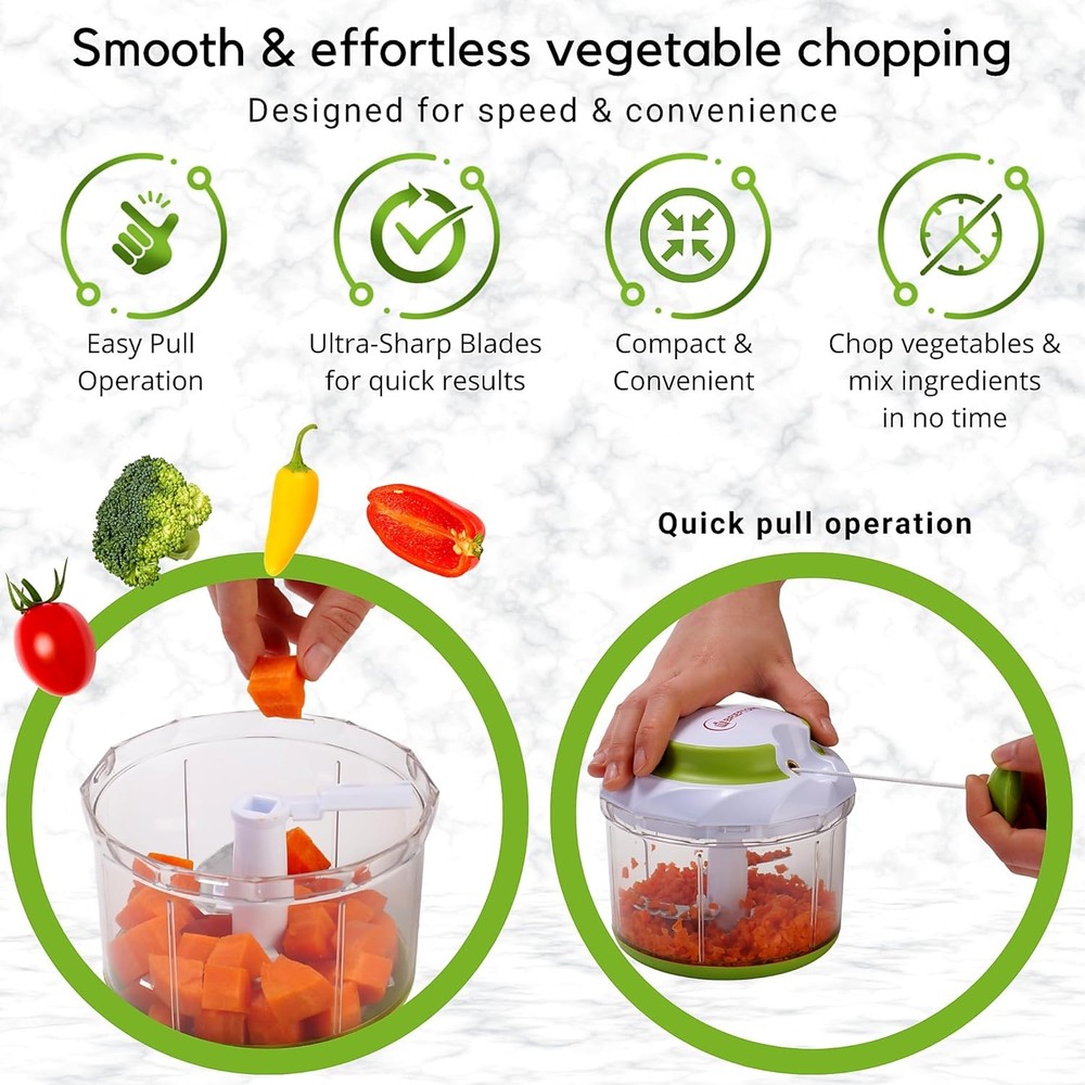 Brieftons QuickPull Manual Food Chopper: Large 4-Cup Powerful Hand Pull Chopper/