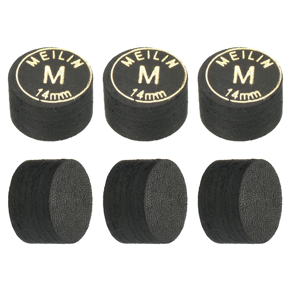 6Pcs 14mm Pool Cue Tips Medium Laminated Glue-on Billiard Stick Tips, Black