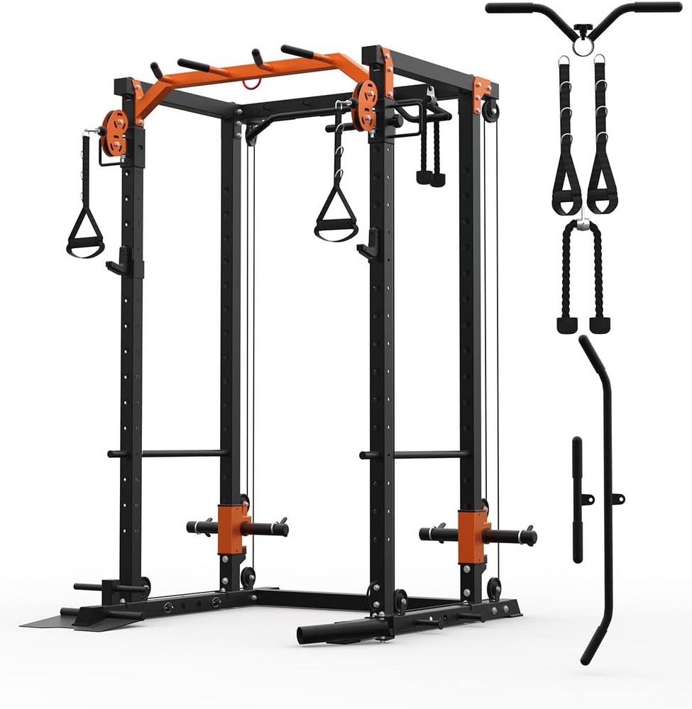 🔝Power Cage Power Rack W/ Cable Crossover System 2000LBS Squat Rack LAT Pull Do
