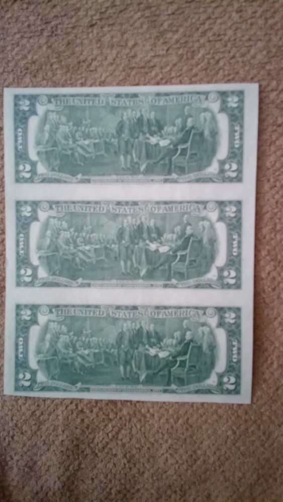 1976 $2 TWO DOLLAR THREE UNCUT STAR LOW NUMBER NOTES SHEET,SAN FRANCISCO-ISSUED