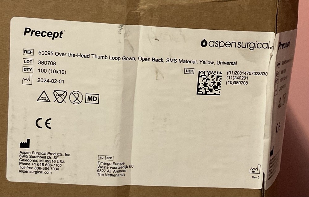 2pk Precept 50095 Over the Head Thumb Loop Isolation Gown Open Back (20ct)