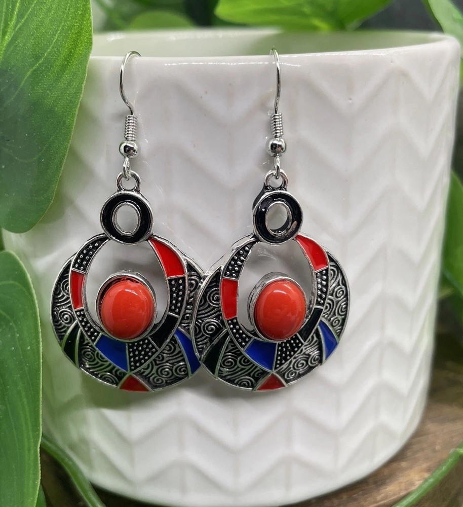 2” Silver-tone Bead Earring Set Boho Retro Drop Dangle New Free Ship B6907