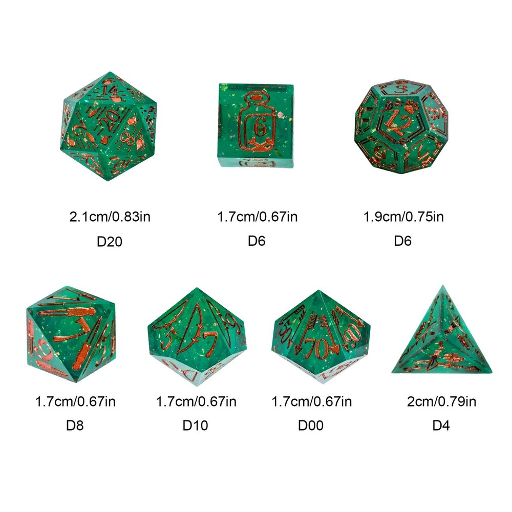 7-Die Sharp Edges DND Dice Set, Ranger Pattern Polyhedral D&D Dice Set for DN...